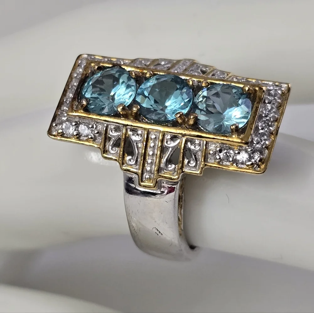 Sterling Silver 925 Rectangular Design Vibrant RING - Picture 2 of 7